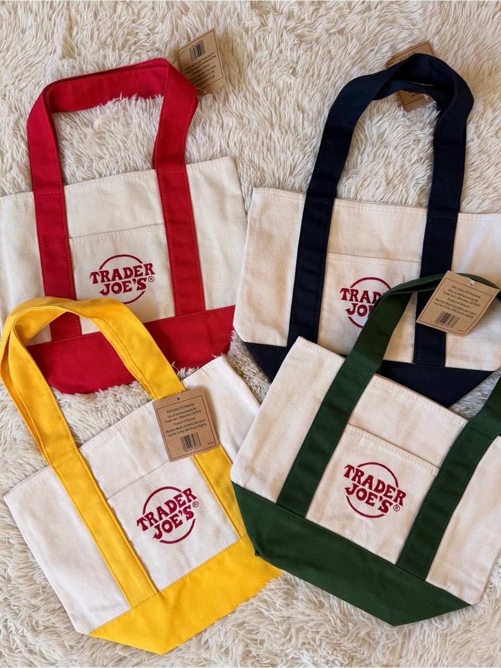 Trader Joe's Canvas Tote Bag - Cream with Colored Straps